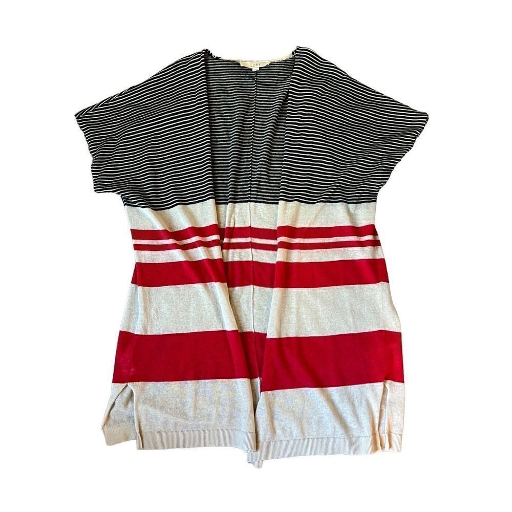 Loft long open striped cardigan